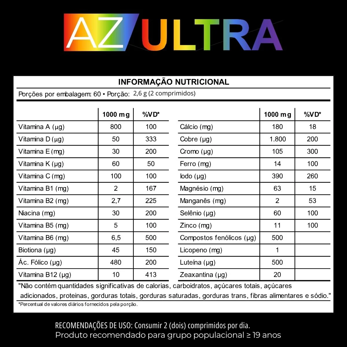 Informação nutricional AZ Ultra
