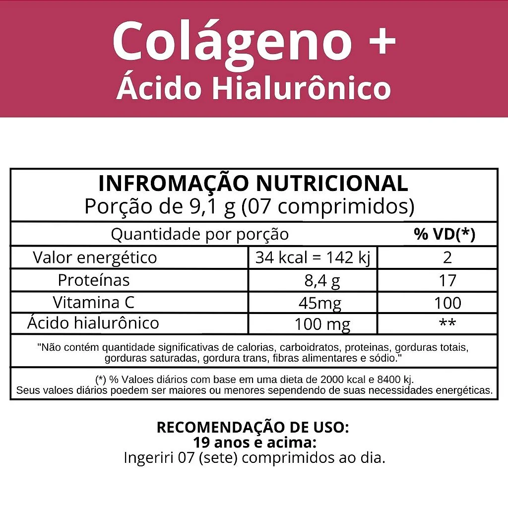 Informação nutricional Ácido Hialurônico