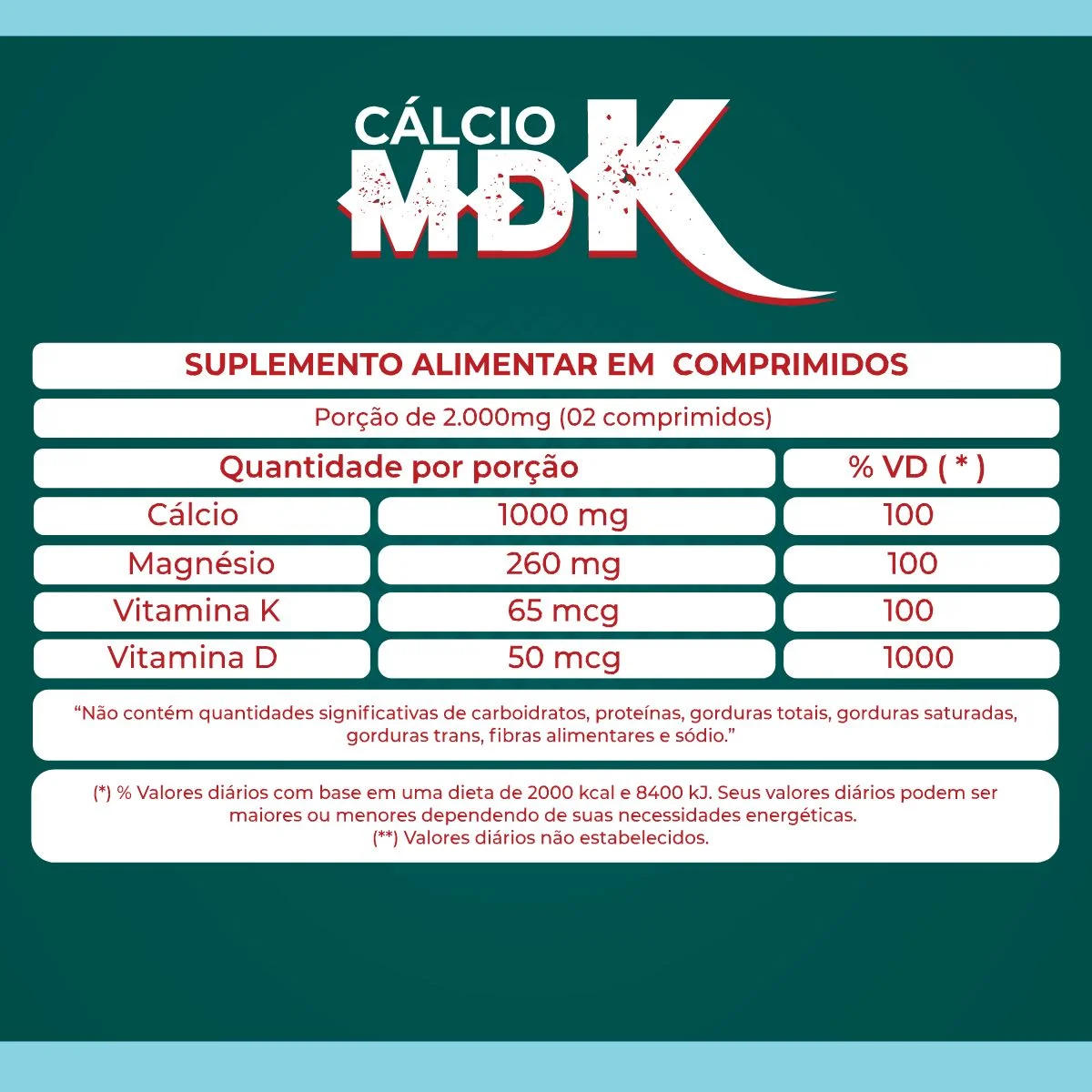 Informação nutricional Cálcio MDK