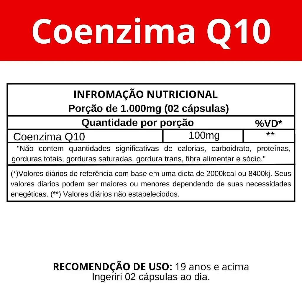 Informação nutricional Coenzima Q10