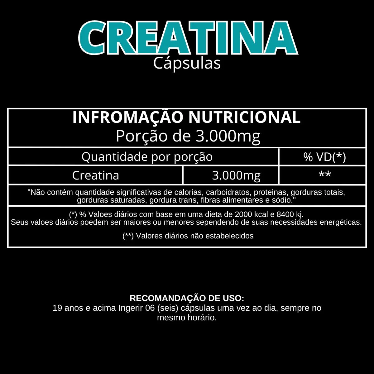 Informação nutricional Creatina