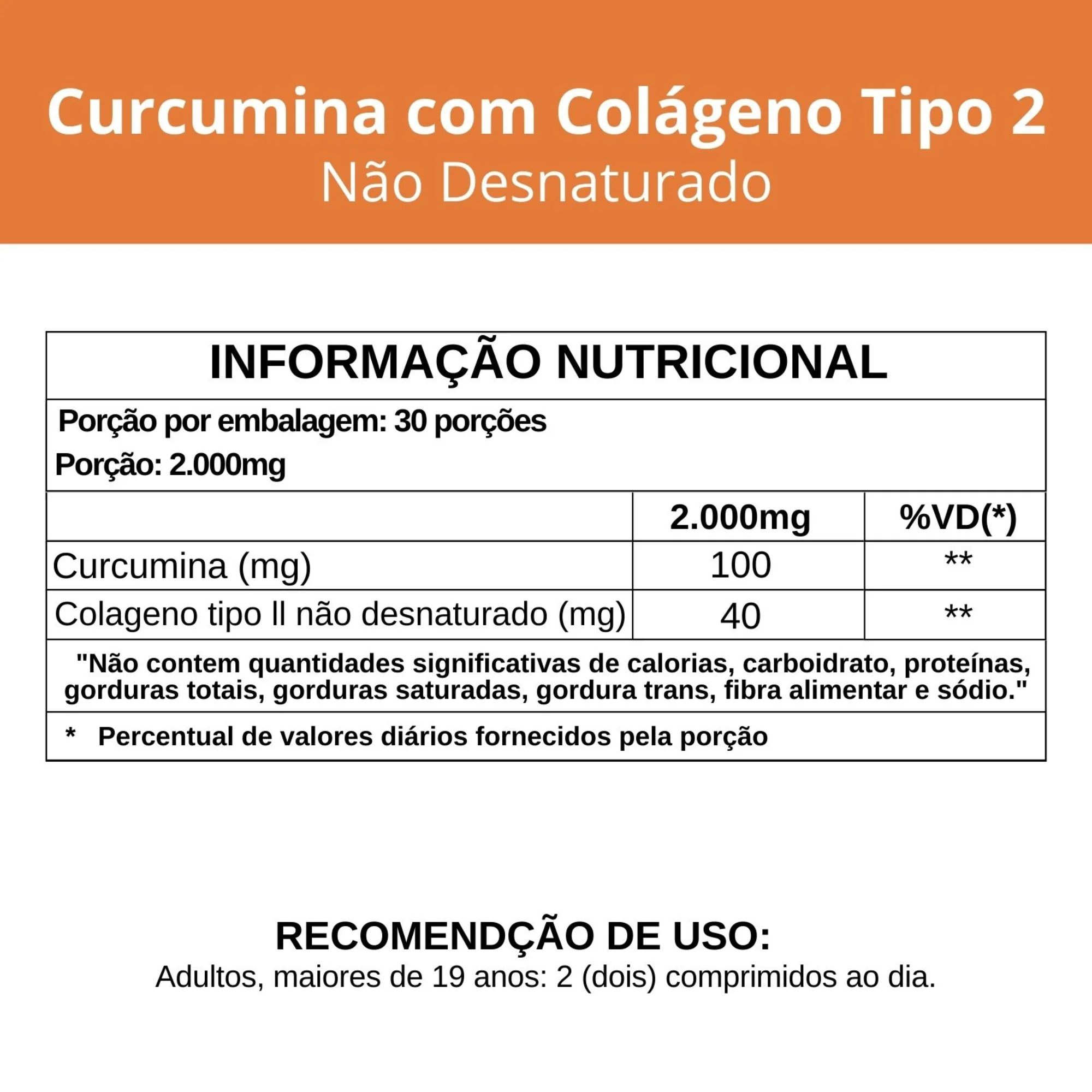 Informação nutricional Curcuma e Colágeno Tipo II