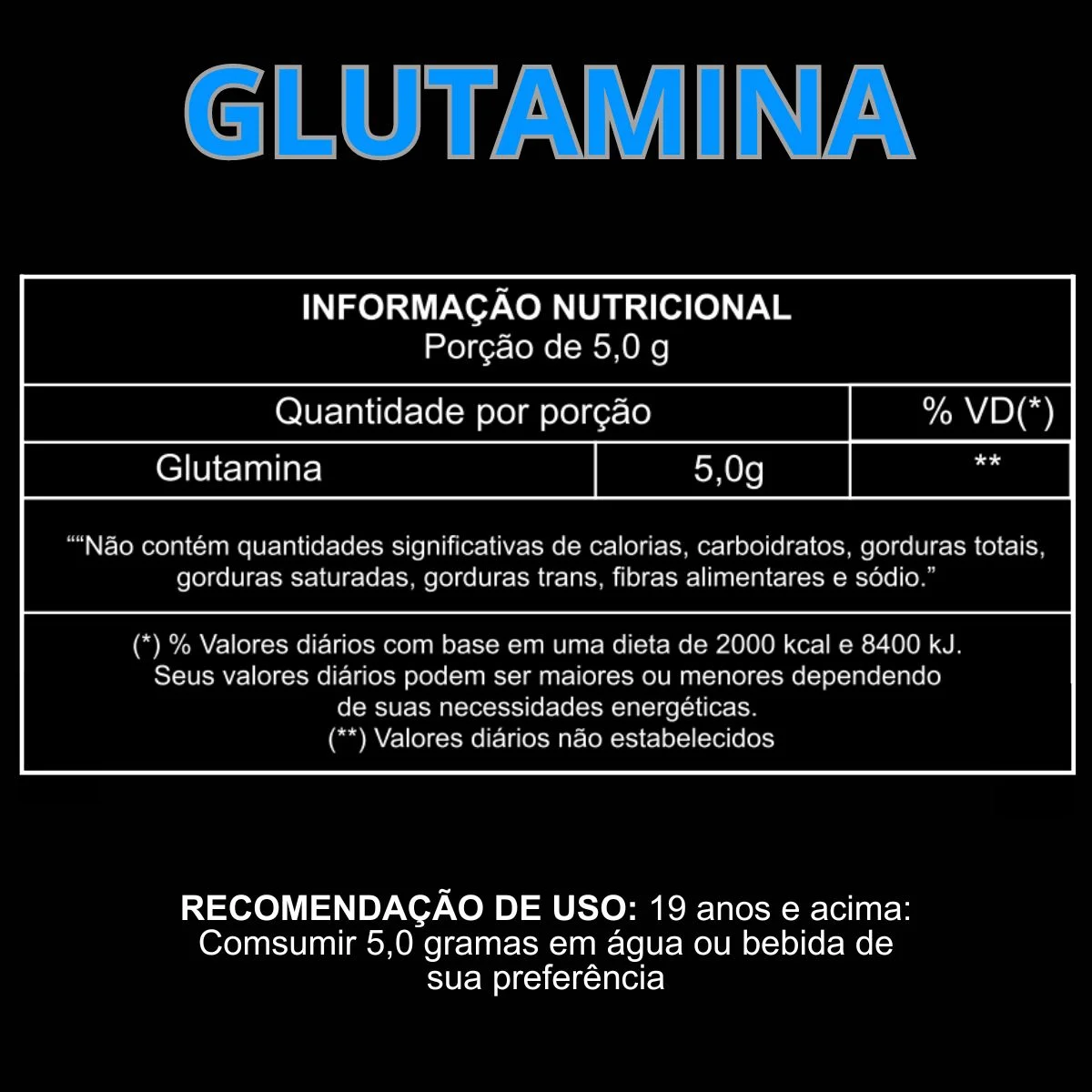Informação nutricional Glutamina