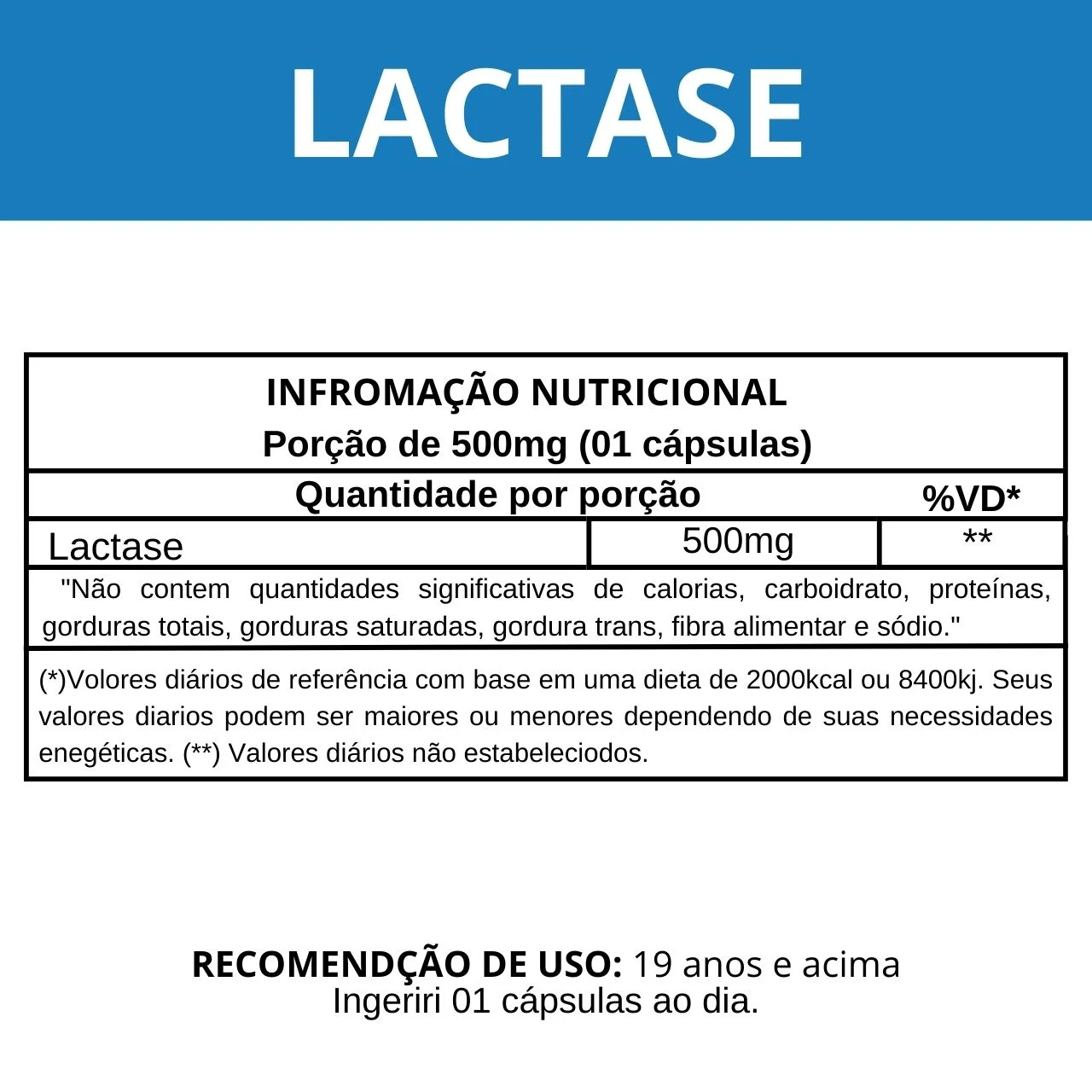 Informação nutricional Lactase