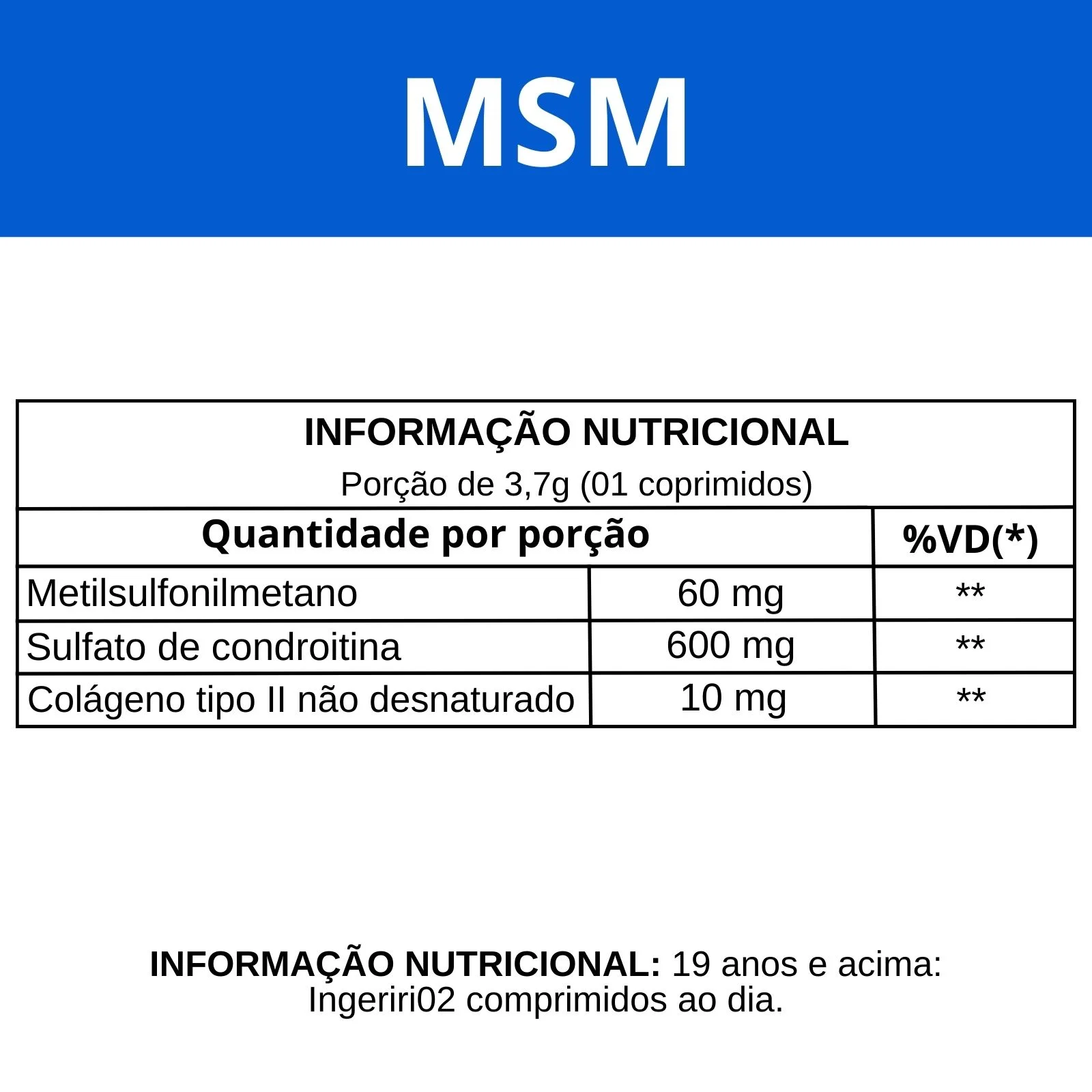 Informação nutricional MSM Plus