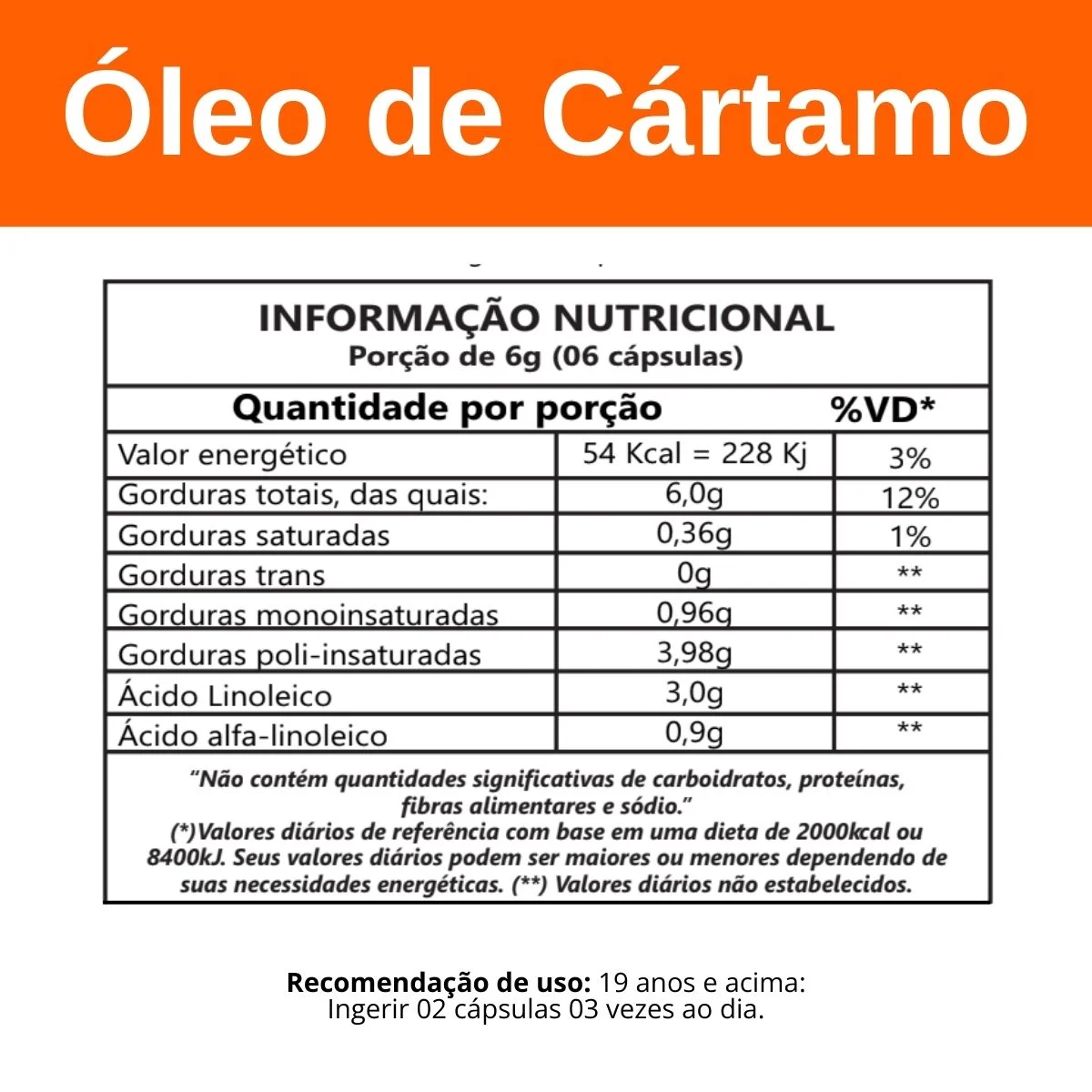Informação nutricional Óleo de Cártamo
