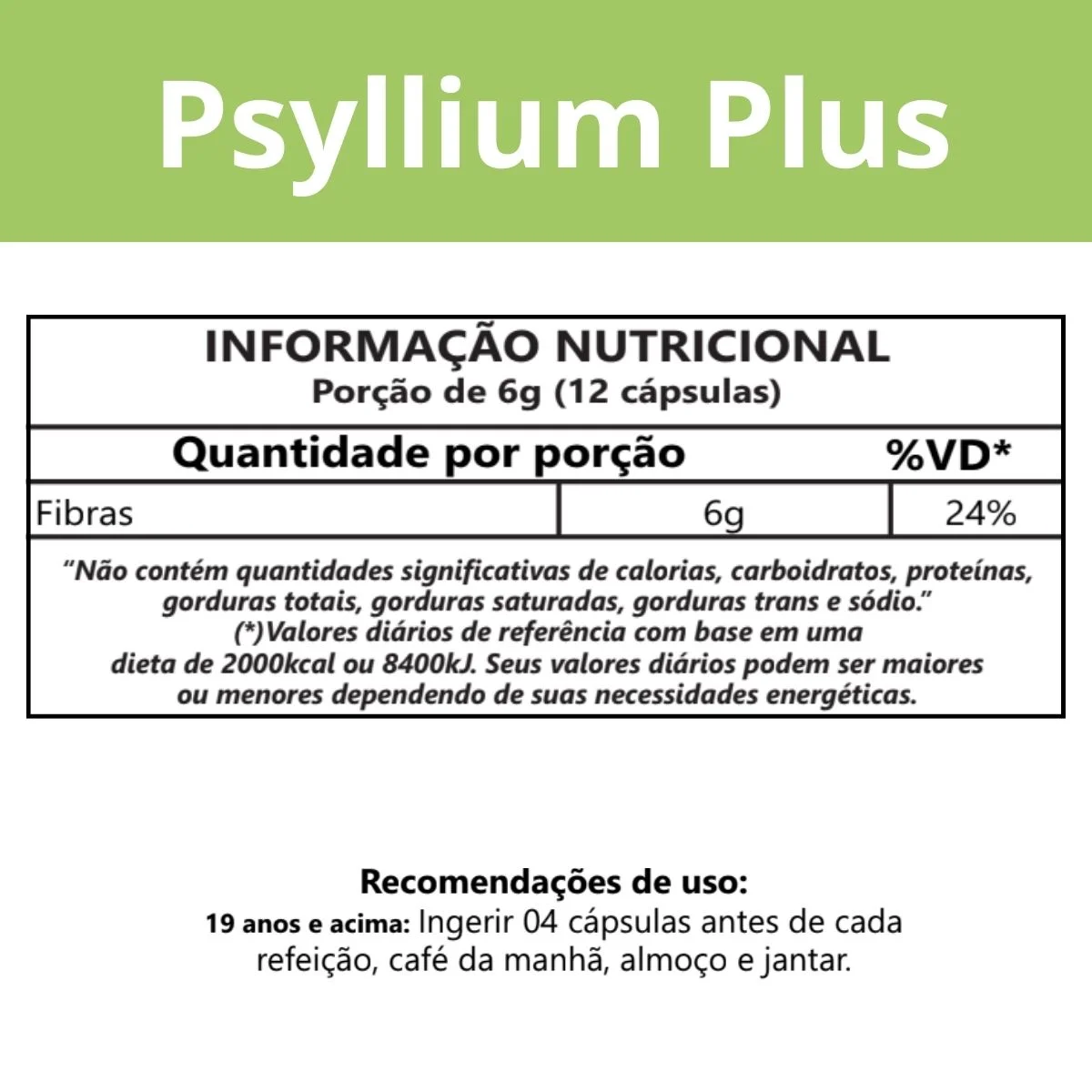 Informação nutricional Psyllium Plus