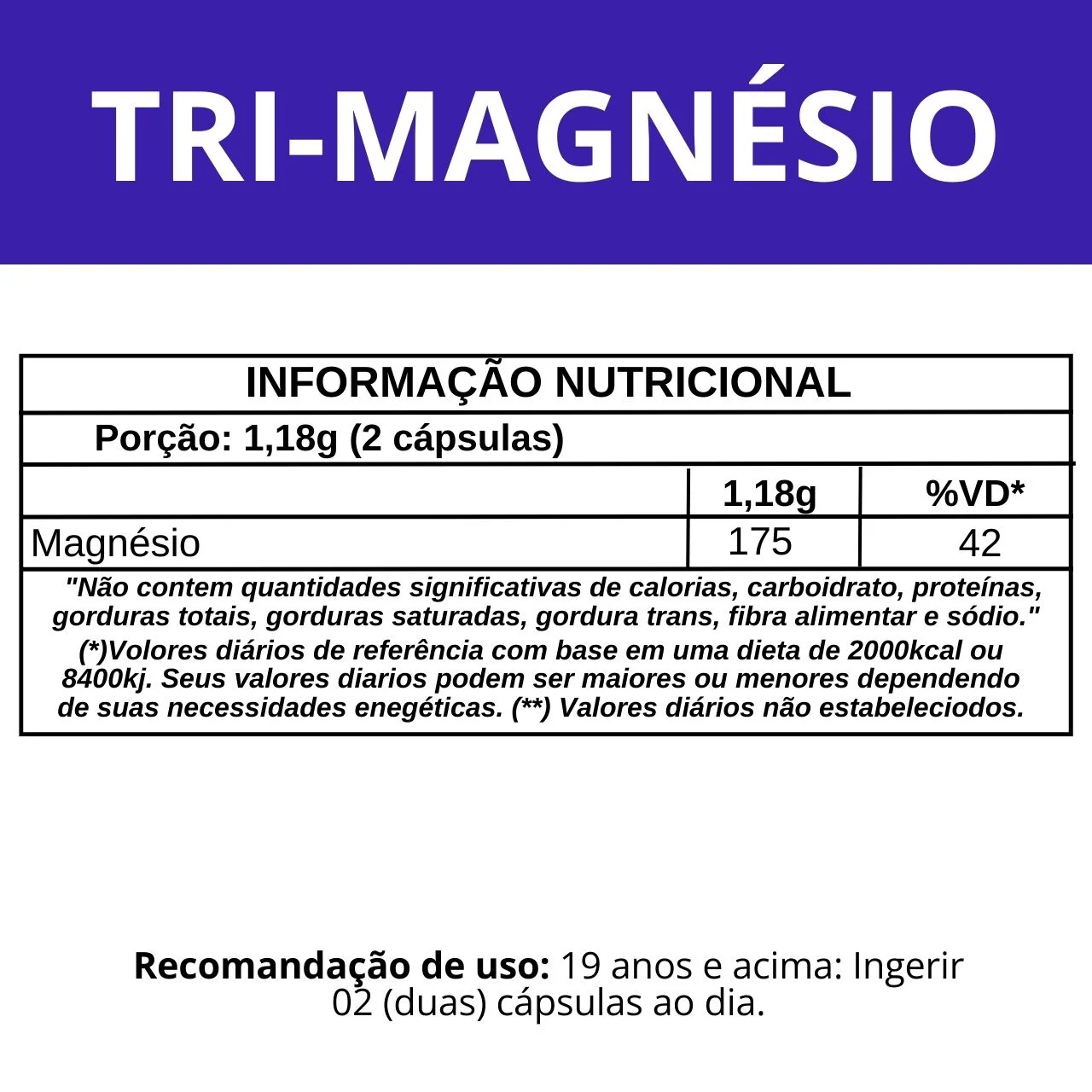 Informação nutricional Tri-Magnésio