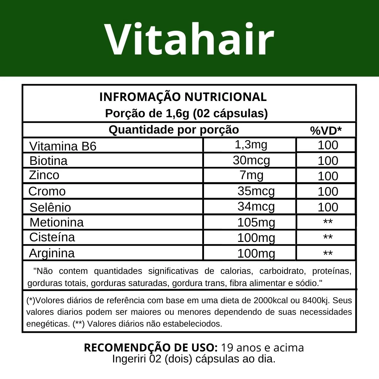 Informação nutricional Vitahair