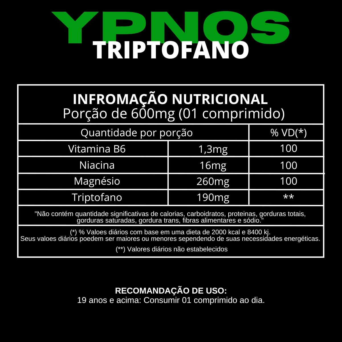 Informação nutricional Ypnos
