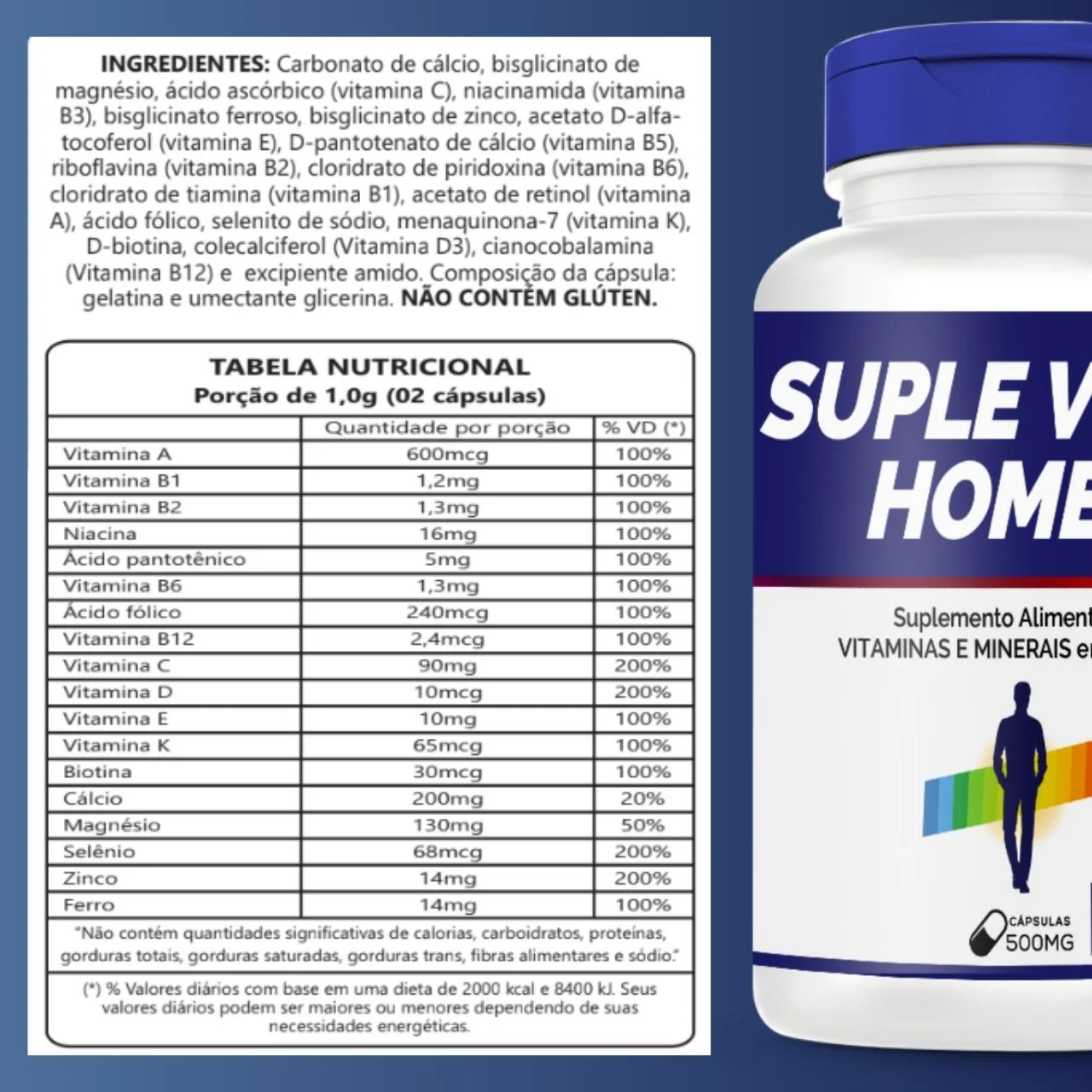 Ingrediente tabela nutricional Suple Vitta Homem