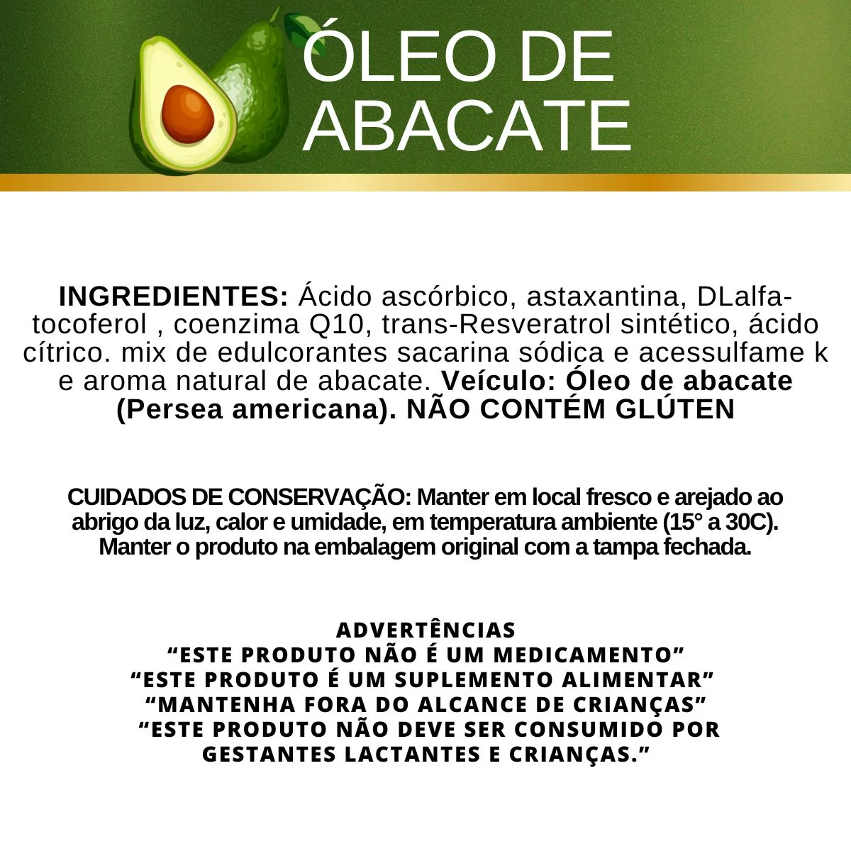 Ingredientes Óleo de Abacate