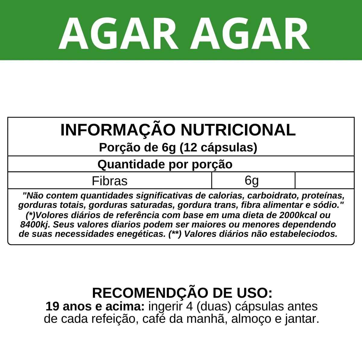 informação nutricional Agar agar