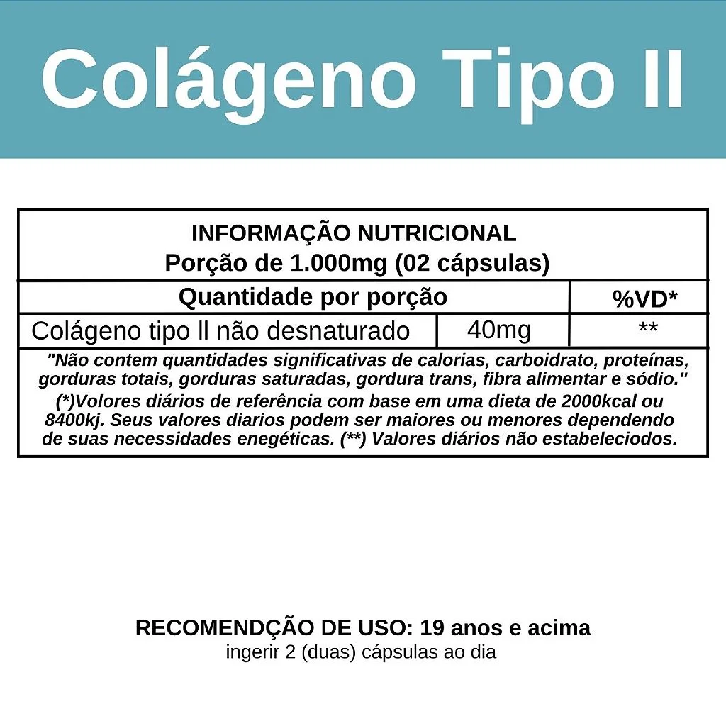 informação nutricional Colágeno Tipo II