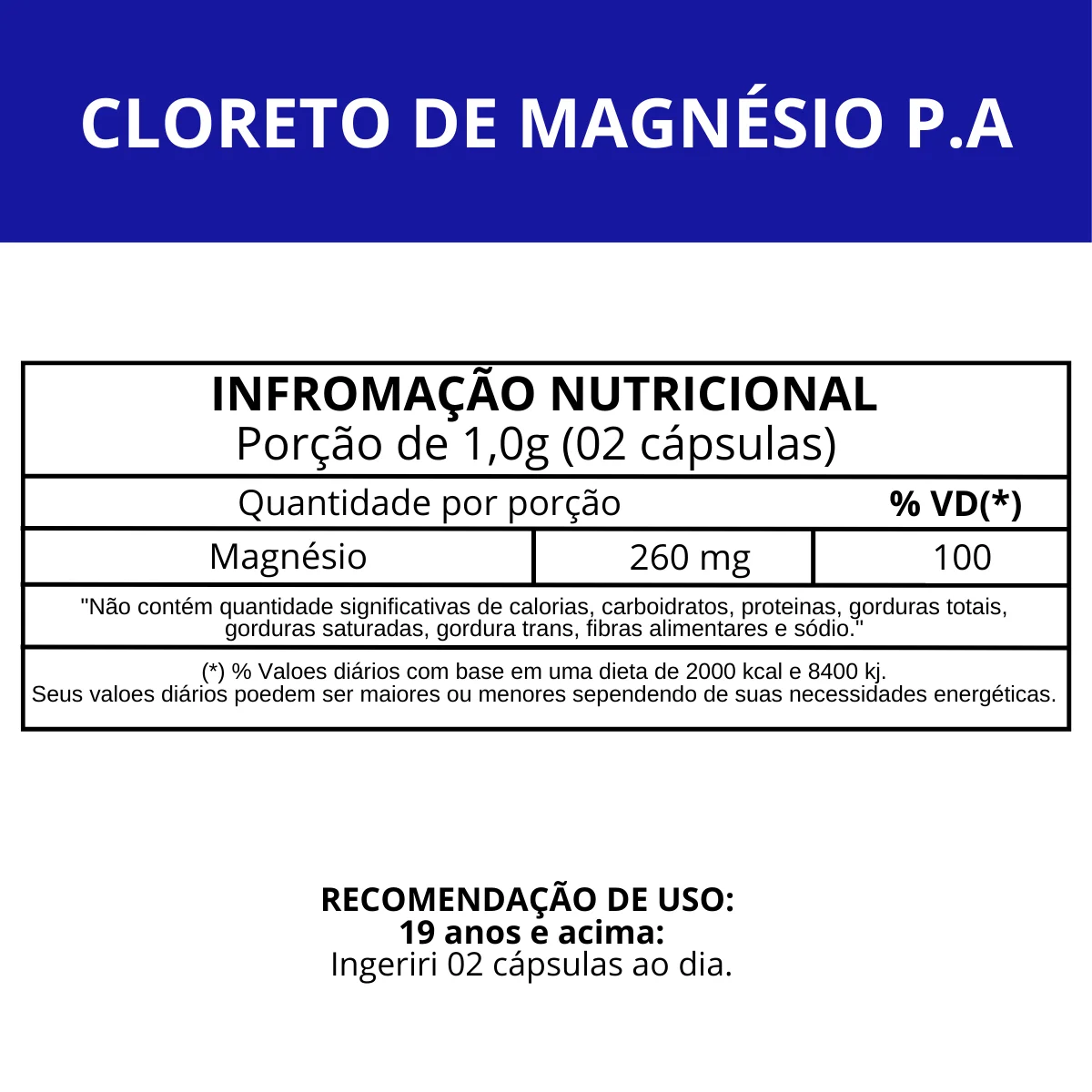 Informação nutricional Cloreto de Magnésio